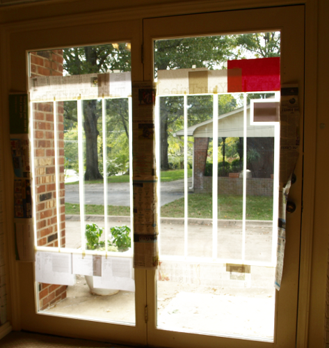 Frosting French doors with spray paint